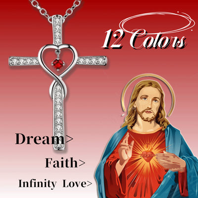 Collar Colgante Cruz Cristiana Fe y Amor Infinito con Piedra de Nacimiento