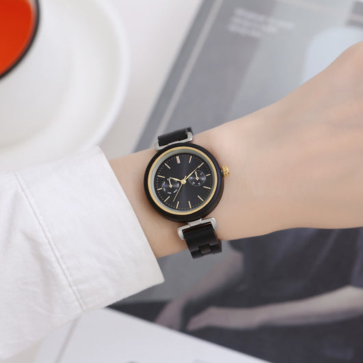 Reloj de Pulsera Analógico Redondo en Madera de Ébano con Movimiento de Cuarzo - Image 2