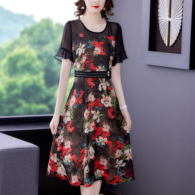 Vestido Estampado Floral Coreano para Mujer - Corte Slim Cintura Ajustada Largo Midi - Image 11