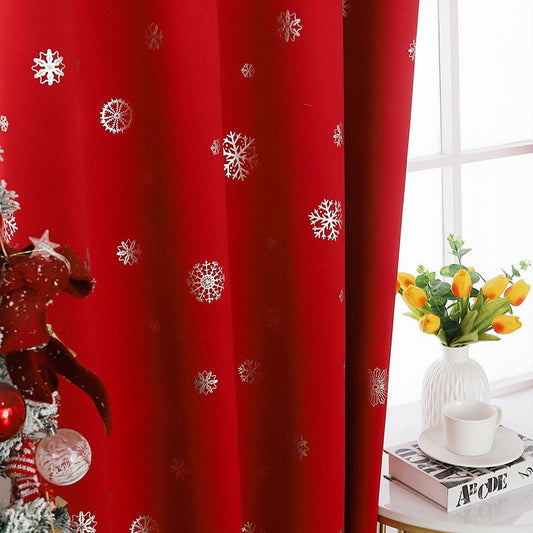 Dark green blackout curtains with silver snowflake patterns, hung on a rod in a room with a Christmas tree. - Image 2