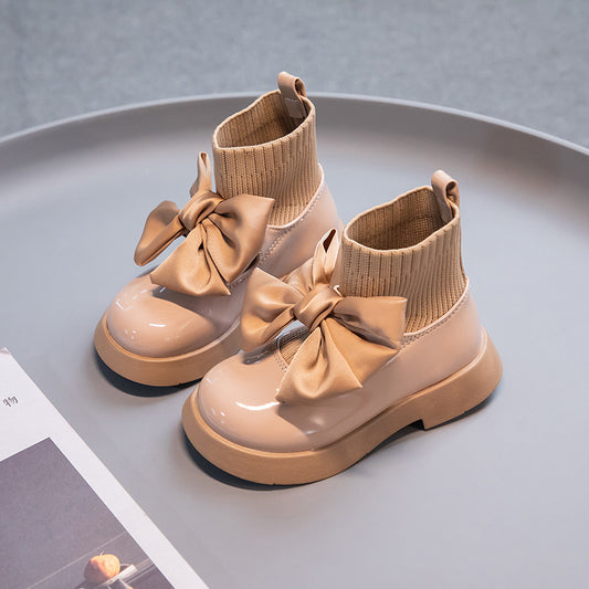 Botas de Cuero Estilo Princesa con Moño para Niñas - Otoño - Image 2