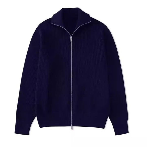 Men's Cardigan with Lapel Collar and Zipper Closure