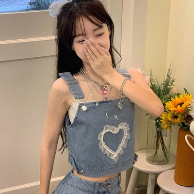 Conjunto Dos Piezas: Top Denim Fruncido y Falda A-línea Cintura Alta - Image 3
