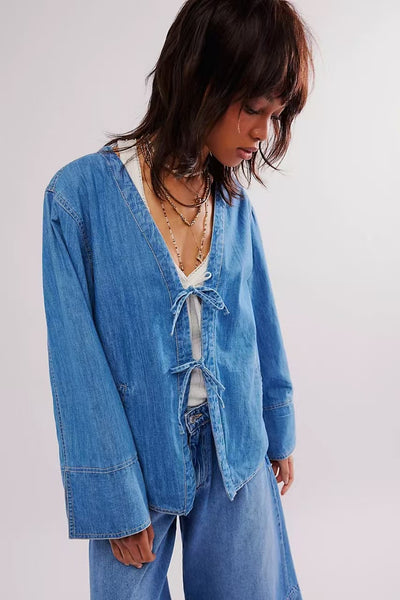 Chaqueta Camisa Denim Lavado con Bolsillos y Mangas Largas - Image 7