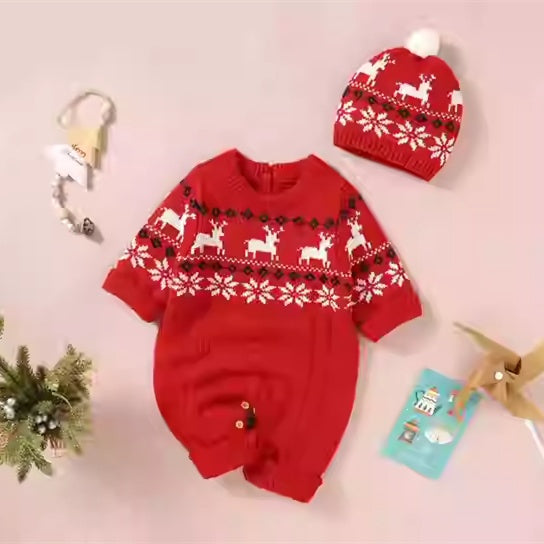 Enterizo Tejido para Bebé Diseño Reno Navideño - Perfecto para Primavera y Otoño