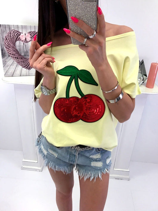 Remera de Algodón con Parche de Cereza y Lentejuelas - Image 3