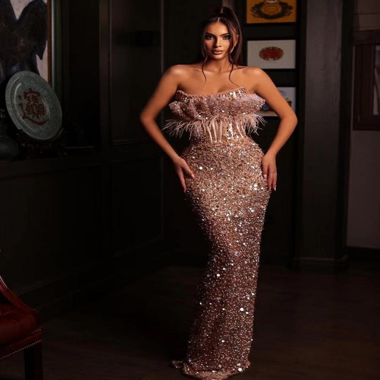 Vestido Tubo Lentejuelas Elegancia Temperamento Mujer