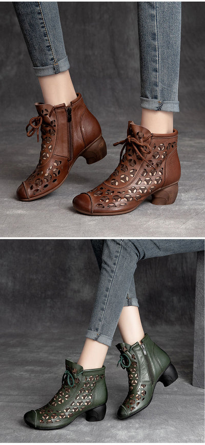 Sandalias Mujer Piel Tacón Medio Chunky Cordones Punta Redonda - Image 9