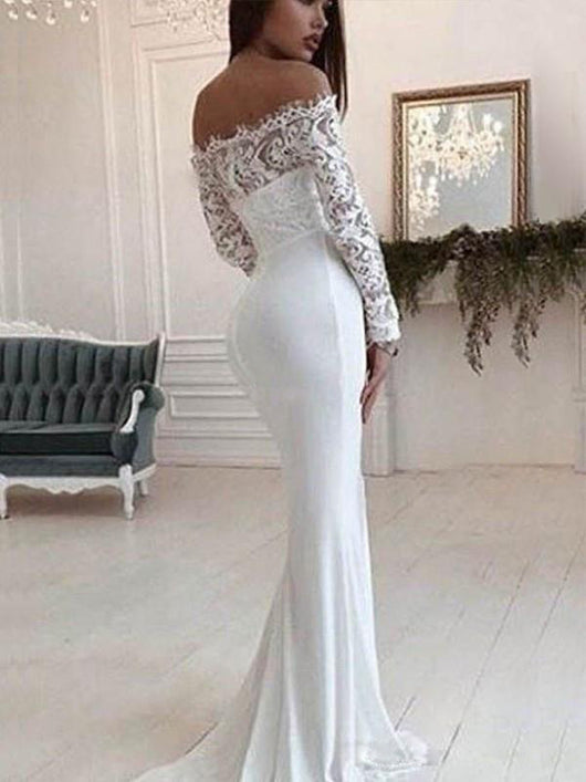 Vestido de Novia Elegante con Hombro Descubierto y Encaje de Manga Larga - Image 7