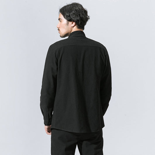 Camisa Manga Larga de Algodón Lino para Hombre con Botones Disco - Image 4