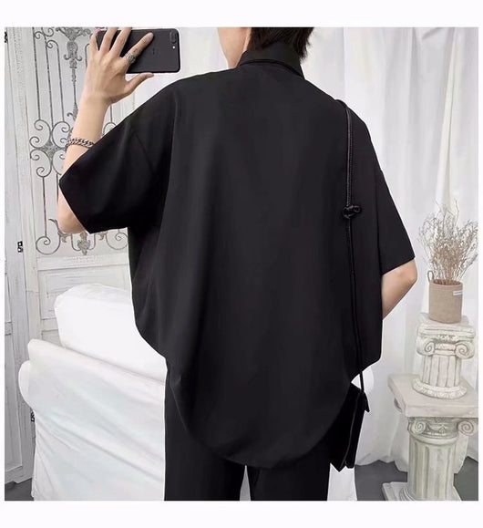 Camisa Suelta de Manga Corta en Color Sólido para Hombre - Image 14