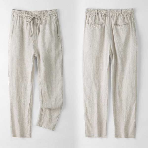 Pantalones de Lino Hombre Talla Grande Cintura Elástica Ajuste Suelto