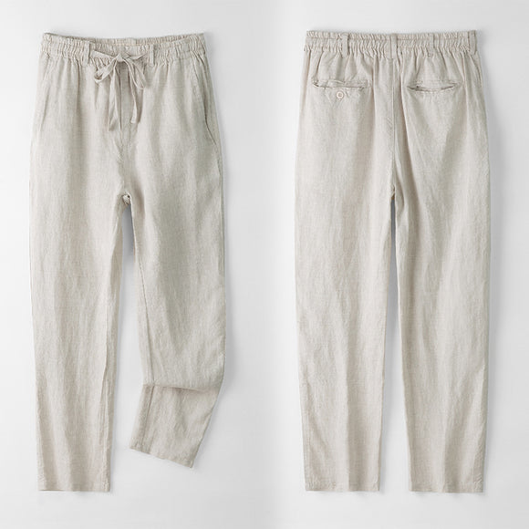 Pantalones de Lino Hombre Talla Grande Cintura Elástica Ajuste Suelto