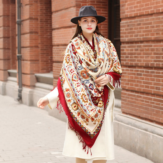 Chal Étnico Largo Oversized de Lana Pura para Mamá