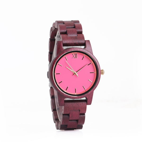 Reloj de Madera para Mujer con Esfera de Concha - Cuarzo Casual Violeta
