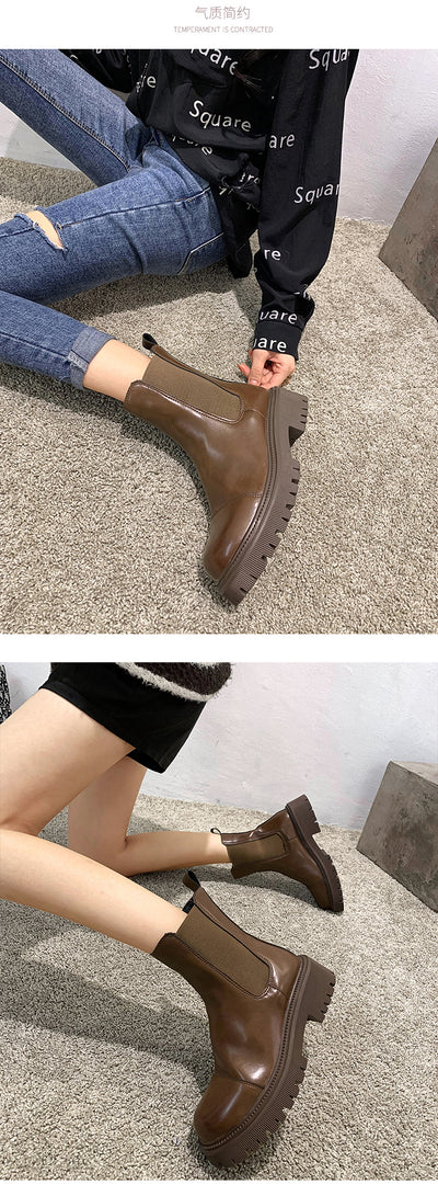 Botas Plataforma Retro British Style en Terciopelo Marrón - Botas Skinny para Invierno - Image 7