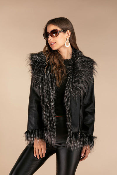 Chaqueta de Cuero con Detalles de Piel de Mapache Sintética - Image 21