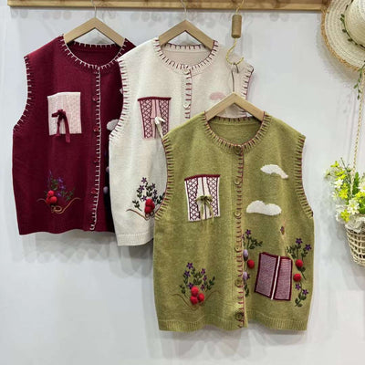 Chaleco Cardigan Mori Girl Bordado Estilo Retro Literario - Image 2