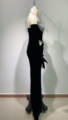 Vestido de Fiesta Elegante con Detalles Calados y Terciopelo - Image 5