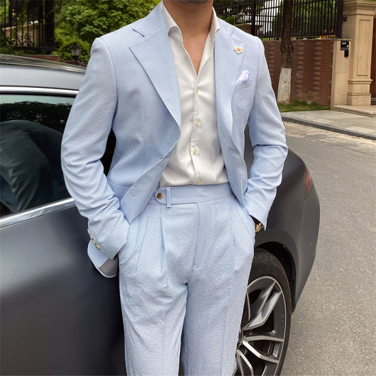 Traje Seersucker a Rayas Azules para Hombre