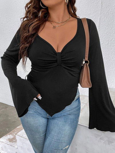 Blusa de Punto Ajustada con Dobladillo Irregular y Mangas Acampanadas - Image 8