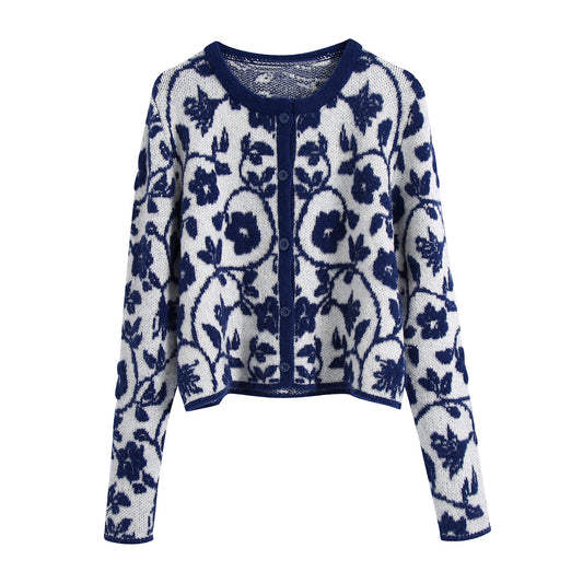 Suéter Tejido con Estampado Floral Estilo Europeo para Mujer
