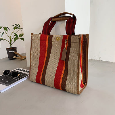 Bolsa de Compras Rayada con Contraste de Colores - Image 12