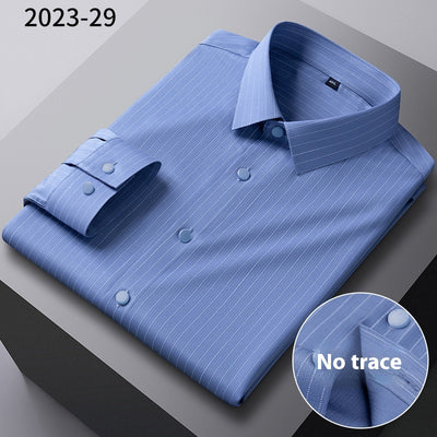 Camisa Manga Larga Rayada de Fibra de Bambú Premium sin Costuras para Hombre - Image 15