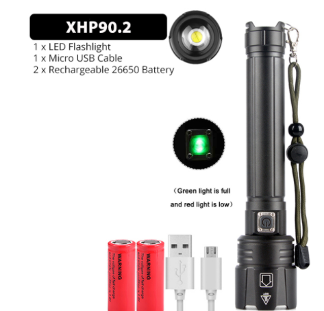 Linterna LED Recargable USB con Pantalla de Potencia y Zoom Ajustable - Image 4