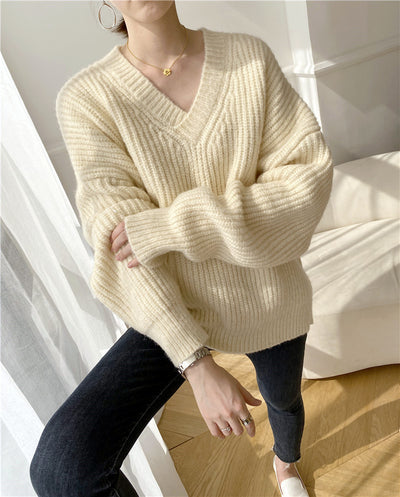 Suéter Cuello V Liso Grueso para Mujer - Image 10