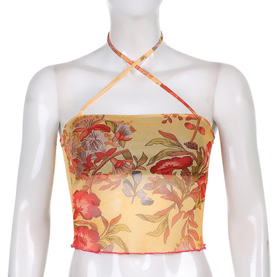 Top Bandeau Cropped con Encaje Estampado y Cordones - Image 4