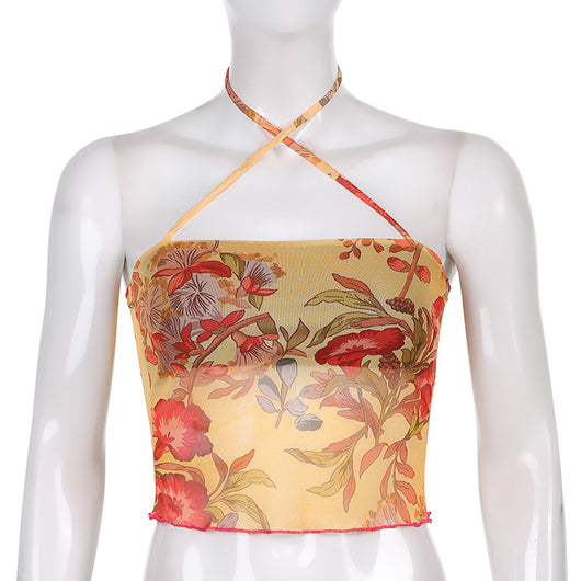 Top Bandeau Cropped con Encaje Estampado y Cordones - Image 4