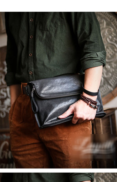 Bolsa de Cuero para Hombre Bandolera Un Hombro Piel Vacuna Suave - Image 25