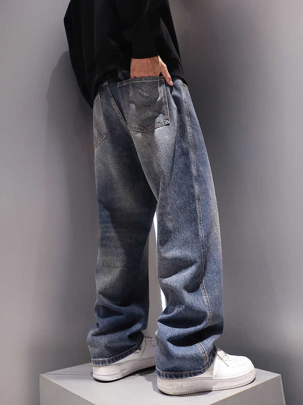 Pantalones Vaqueros Vintage Desgastados Hombre Corte Recto Holgado