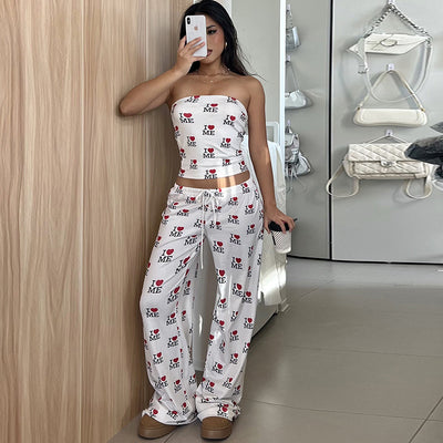 Pantalones Casuales Holgados con Estampado de Letras