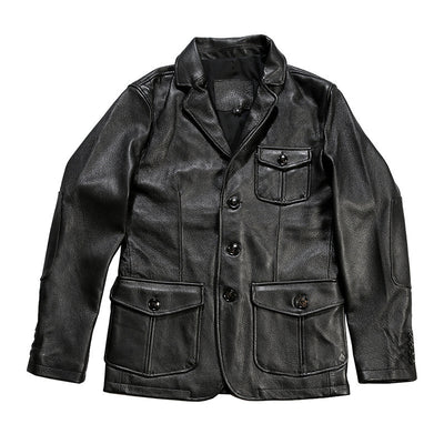 Blazer de Cuero Casual Abotonado Simple - Image 5
