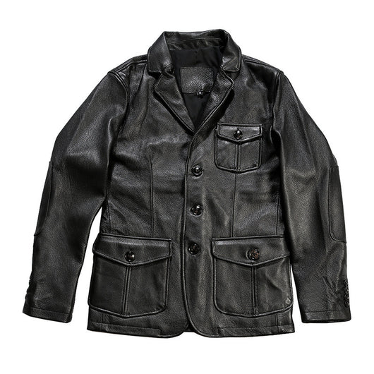 Blazer de Cuero Casual Abotonado Simple - Image 5
