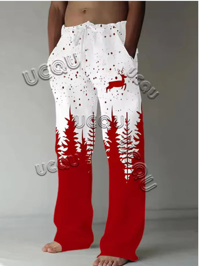 Pantalones Casuales Navideños con Estampado Santa Claus y Cintura Ajustable - Image 10