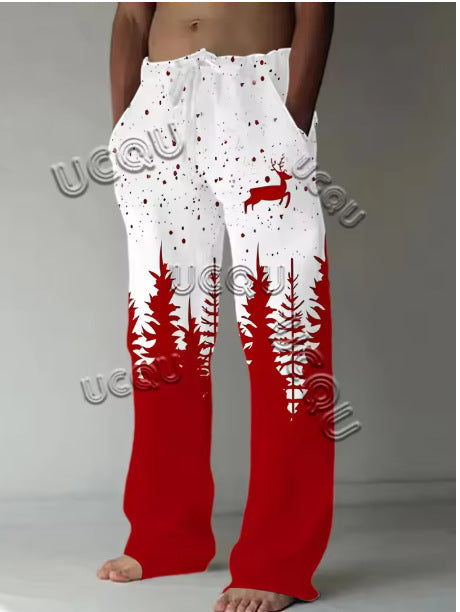 Pantalones Casuales Navideños con Estampado Santa Claus y Cintura Ajustable - Image 10