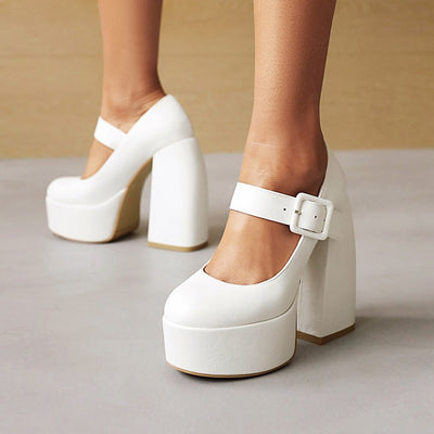 Zapatos de Cuero Talla Grande con Tacón Grueso para Mujer - Image 3