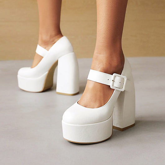 Zapatos de Cuero Talla Grande con Tacón Grueso para Mujer - Image 3
