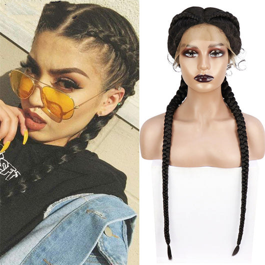 Peluca con Diadema de Dos Trenzas y Encaje Frontal