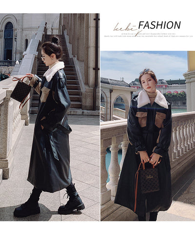 Abrigo de Cuero Negro Acolchado para Mujer - Largo Invierno - Image 13