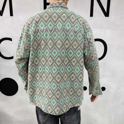 Chaqueta Vaquera Delgada Estampado Flor de Anacardo - Camisa Versátil para Hombre - Image 13