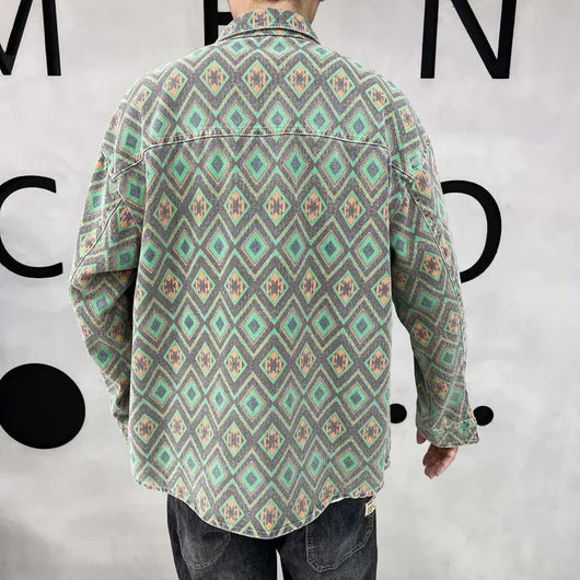 Chaqueta Vaquera Delgada Estampado Flor de Anacardo - Camisa Versátil para Hombre - Image 13