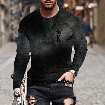 Camiseta Manga Larga Hombre Impresión 3D Cuello Redondo