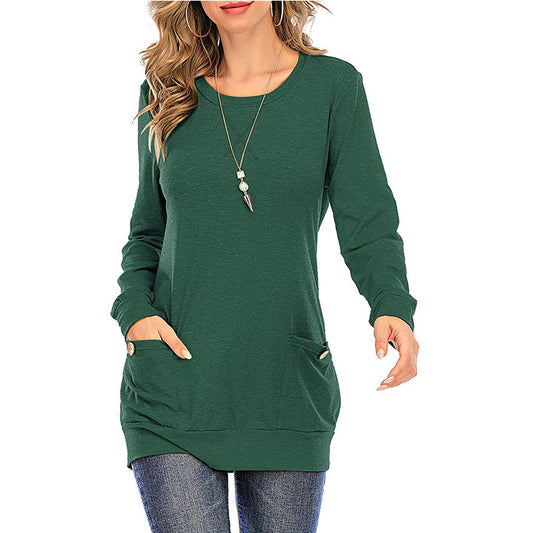 Camiseta Manga Larga Cuello Redondo con Bolsillos Cruzados para Mujer - Image 2