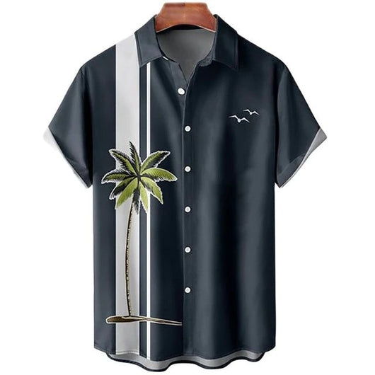 Camisa Casual Slim Estampado 3D Playa Manga Corta para Hombre - Image 20