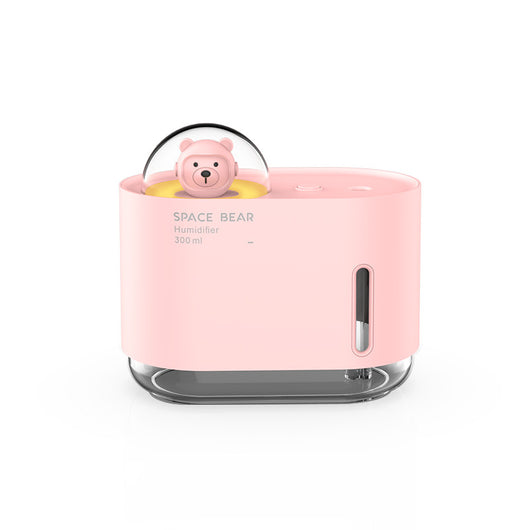 White square humidifier with a clear base, featuring a cute white bear figure in a clear dome, labeled "SPACE BEAR Humidifier 300 ml". - Image 5