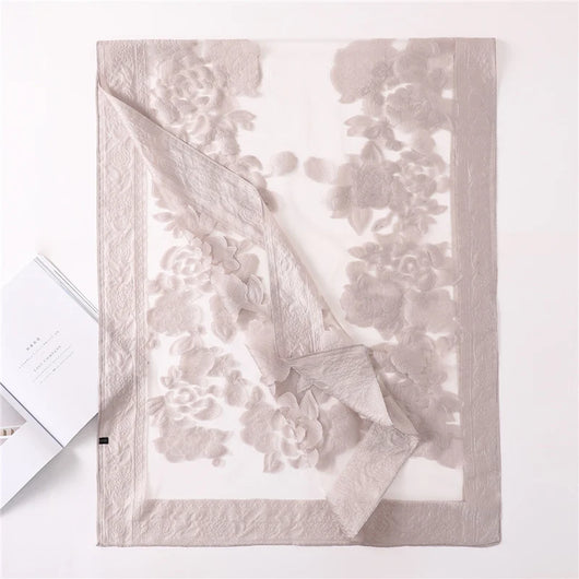 Pañuelo de Seda con Bordado Hueco para Mujer - Estola Ligera Primavera Verano - Image 29